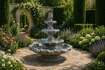 Grooved 4 Tier Concrete Water Fountain